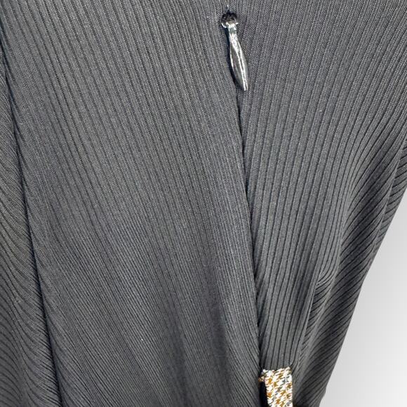 Black Knit Houndstooth Fit & Flare Dress | Long Sleeve Belted Waist Womens Large - Picture 6 of 6